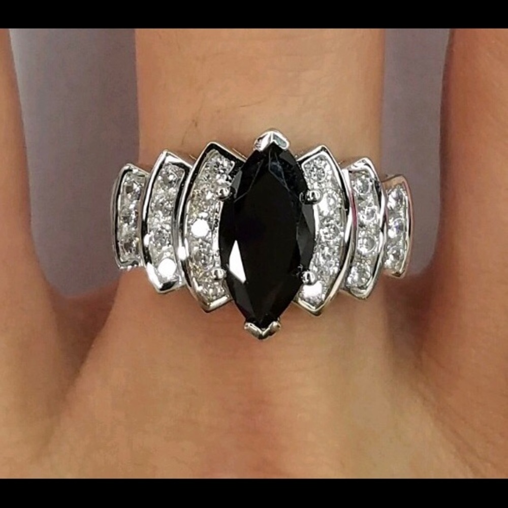1.62 ct Sterling Silver Marquis Cut Black CZ Ring